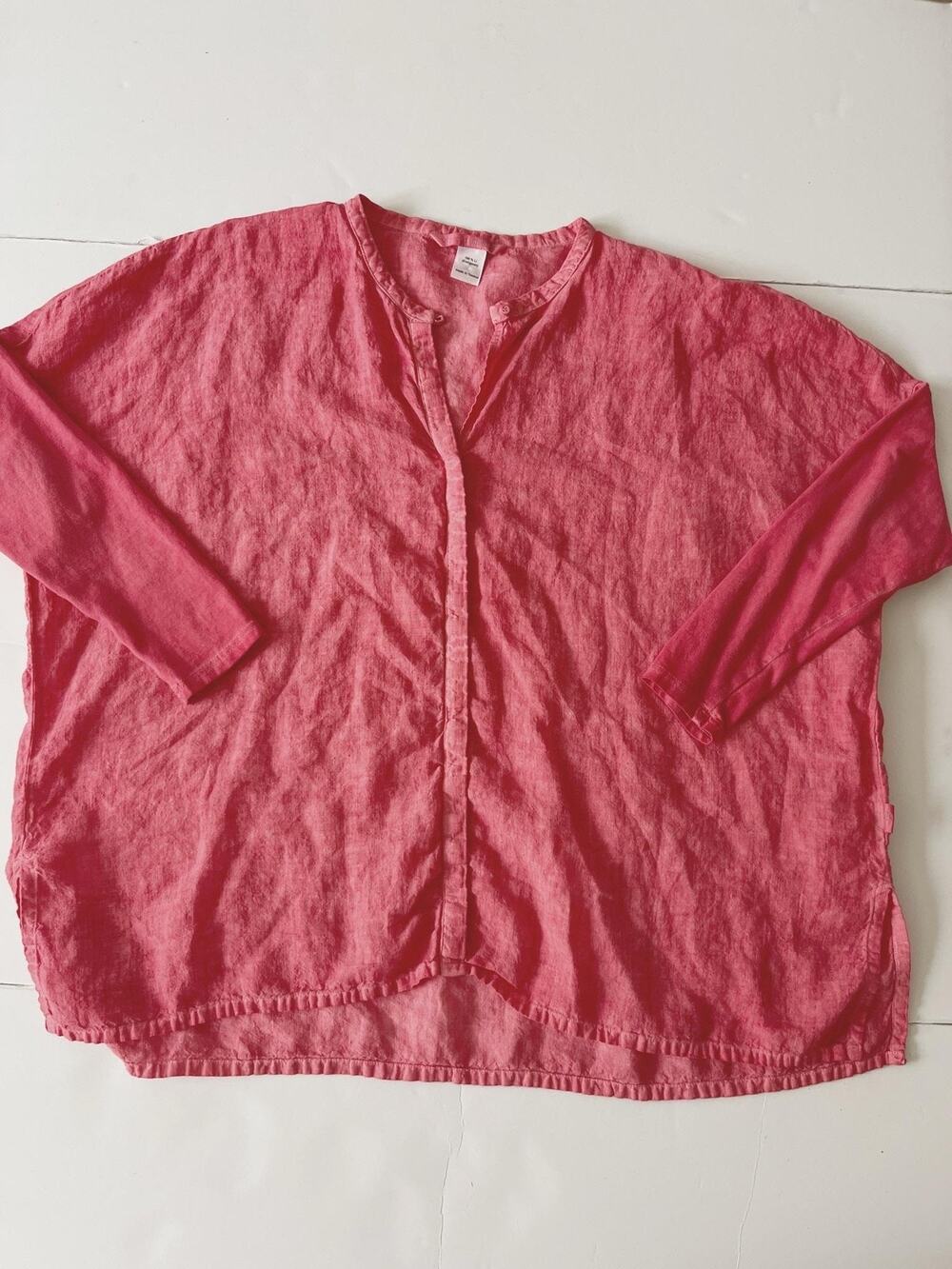 Elemente Clemente Oversized Blouse Womens 1 Pink Linen Dolman Sleeve Henley